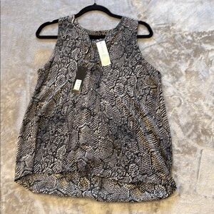 NWT Tolani  Women's Black tan and White patterned silk sleeveless top